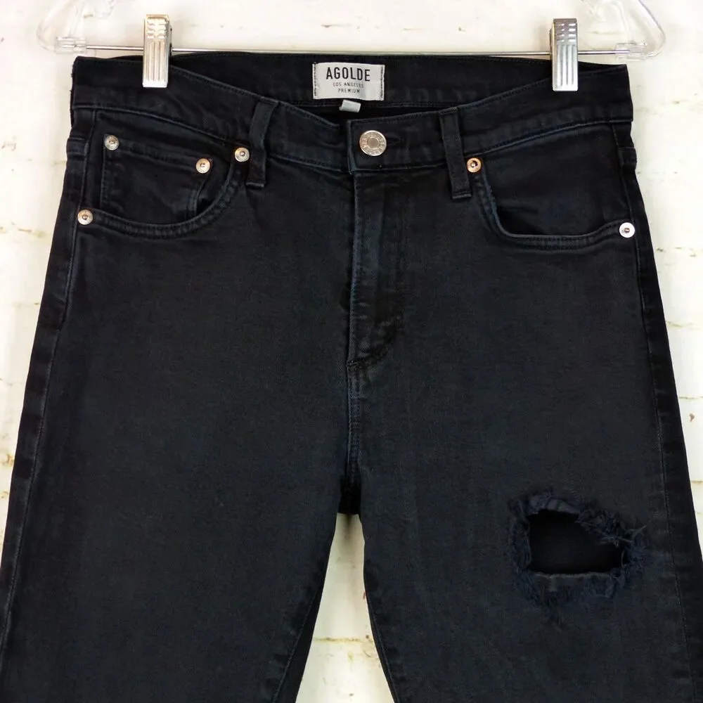AGOLDE Jeans Mens 30x30.5 Black Distressed Ripped Skinny A606-2071 Punk Grunge
